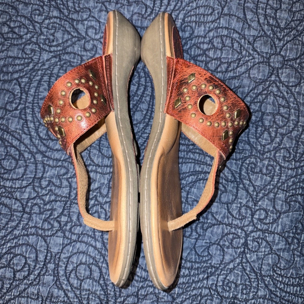 Ariat North Star 7 B Studded Thong Cut Out Sandals Red Brown Flip Flop *read* - Picture 3 of 12